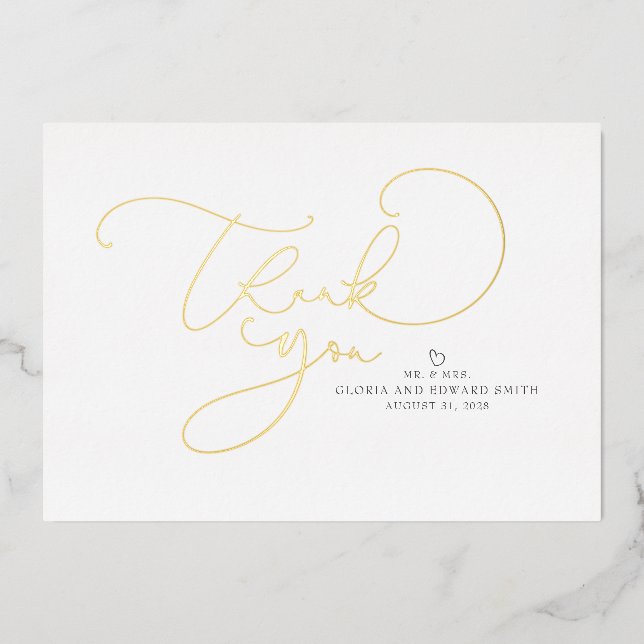 Schöne Skripte Herr und Frau Wedding Vielen Dank Folieneinladung (Vorderseite)