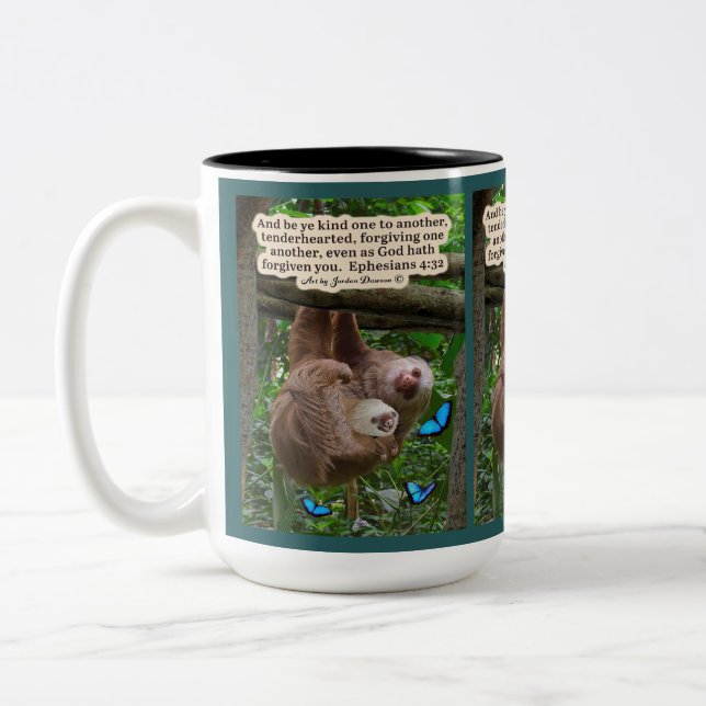 Schöne Sloth-Schrift: Ephesians 4:32 Zweifarbige Tasse (Links)