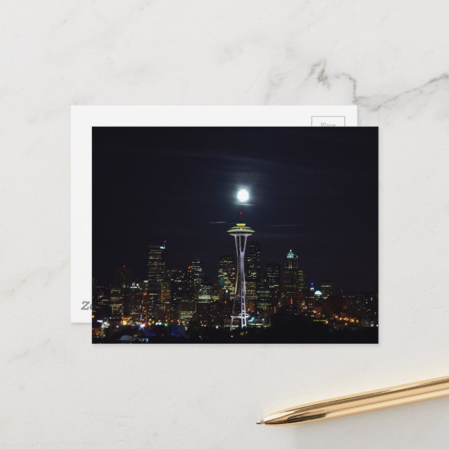 Schöne Smaragdstadt Seattle Space Needle Postca Postkarte (Vorderseite/Rückseite Beispiel)