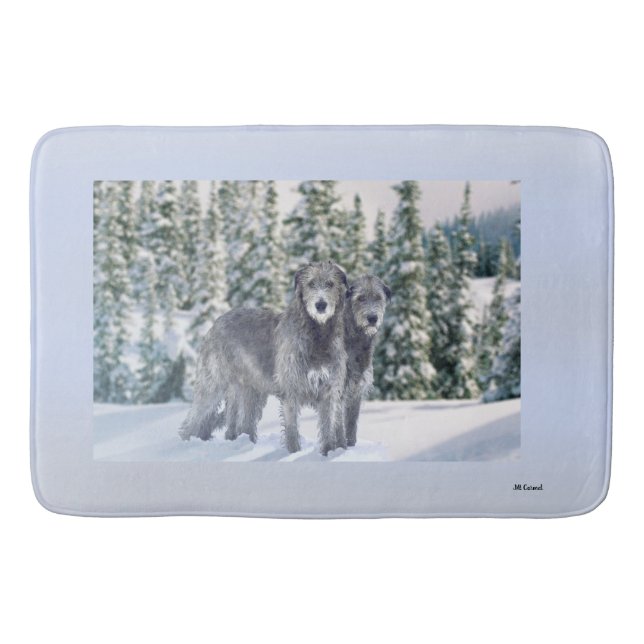 Schöne Snowy Irish Wolfhound Scene Badematte (Vorderseite)