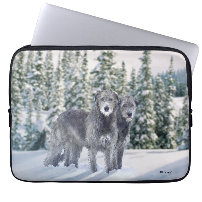 Schöne Snowy Irish Wolfhound-Szene Laptopschutzhülle (Vorderseite)