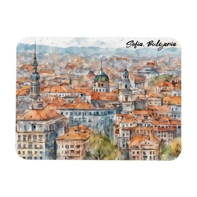 Schöne Sofia Bulgarien Aquarellmalerei Stadt Magnet (Horizontal)