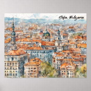 Schöne Sofia Bulgarien Aquarellmalerei Stadt Poster