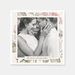 Schöne Soft Peach Rose mit Foto Hochzeit Serviette