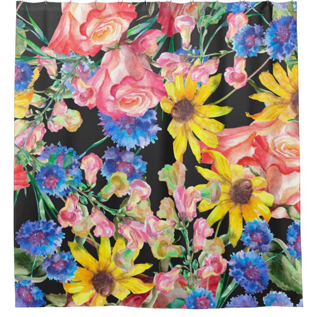 Schöne Sommer-Blume mit Rose. Naht Duschvorhang (Vorderseite)