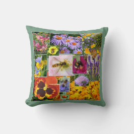 Schöne Sommer-Blume und Insekten-Collage Kissen