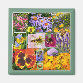 Schöne Sommer-Blume und Insekten-Collage Magnet