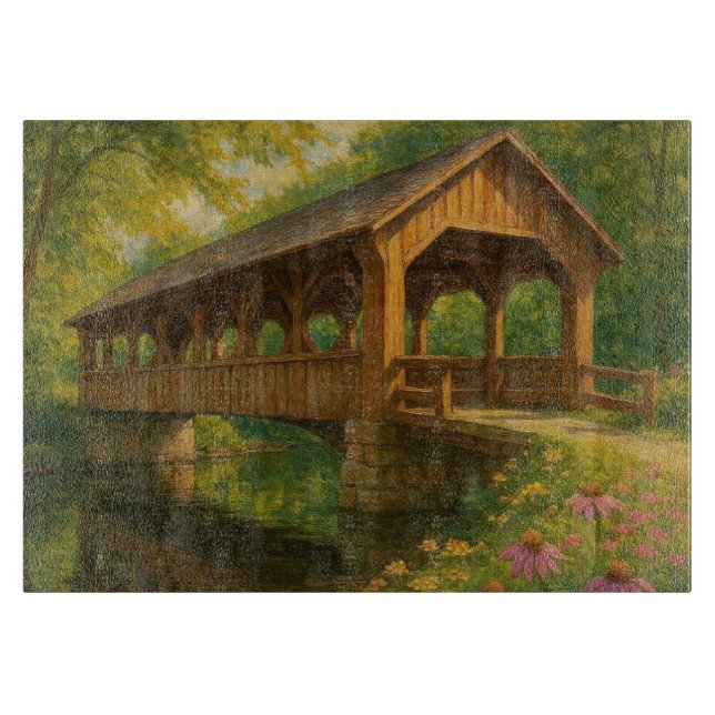 Schöne Sommer-Kunst einer überdachten Brücke Schneidebrett (Vorderseite)