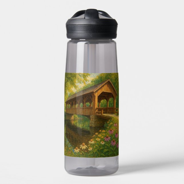 Schöne Sommer-Kunst einer überdachten Brücke Trinkflasche (Vorne)