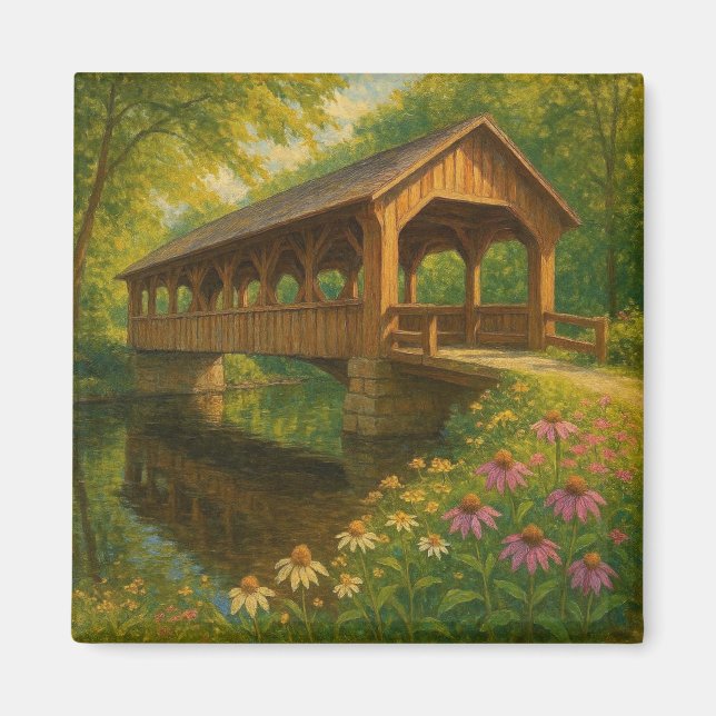 Schöne Sommer überdachte Brücke Kunst Magnet (Vorne)