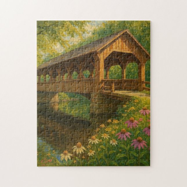 Schöne Sommer überdachte Brücke Kunst Puzzle (Vertikal)