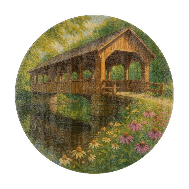 Schöne Sommer überdachte Brücke Kunst Schneidebrett (Vorderseite)
