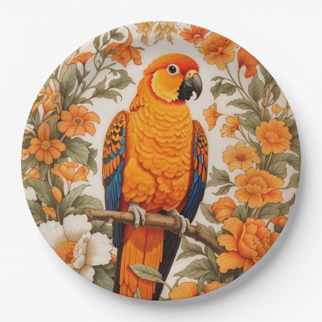 Schöne Sonnenaratinge im Stil von William Morris Pappteller (Vorderseite)