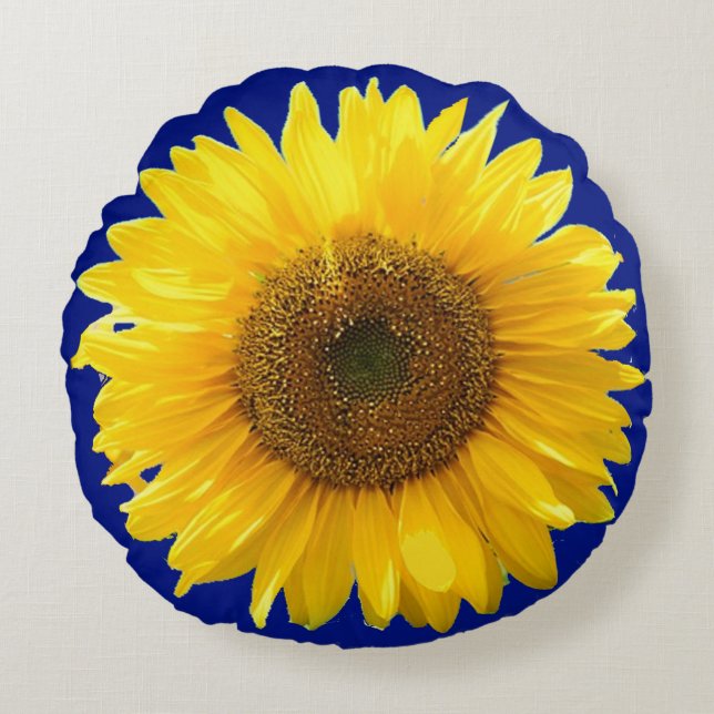Schöne Sonnenblume am Royal Blue Round Pillow Rundes Kissen (Vorderseite)