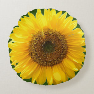 Schöne Sonnenblume auf grüner Wald-Rundkissen Rundes Kissen