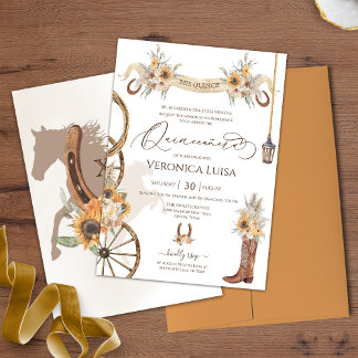 Schöne Sonnenblume Charro Quinceanera Einladung
