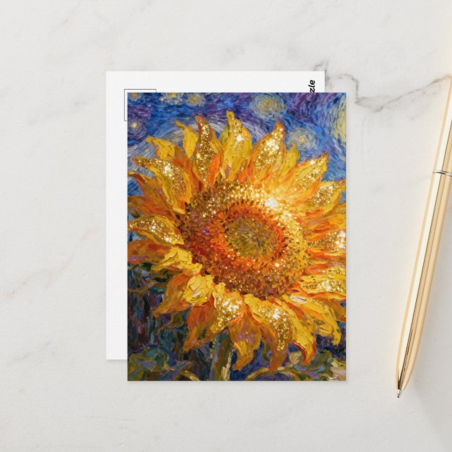 Schöne Sonnenblume Postkarte (Vorderseite/Rückseite Beispiel)
