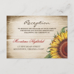 schöne Sonnenblume und Hochzeitsempfang aus Holz Begleitkarte