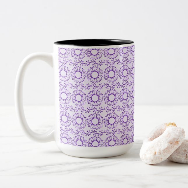 Schöne Sonnenblumen Elegante Zweifarbige Tasse (Mit Donut)
