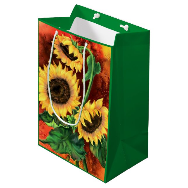 Schöne Sonnenblumen Geschenktasche Mittlere Geschenktüte (Vorderseite Schrägansicht)
