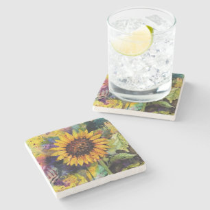 Schöne Sonnenblumen im Wasser Steinuntersetzer