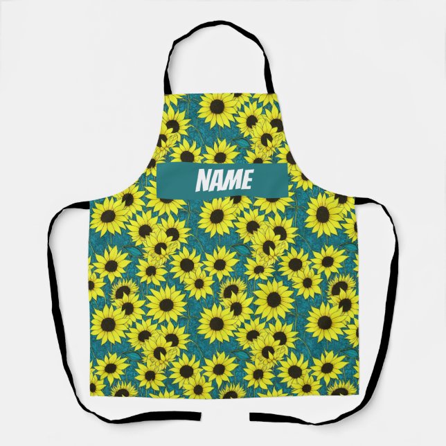 Schöne Sonnenblumen Schürze mit individuellem Name (Vorderseite)