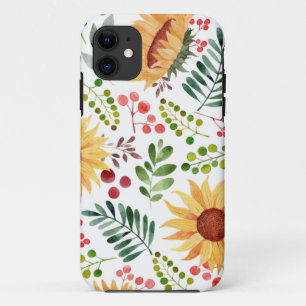 Schöne Sonnenblumen und Berries Wasserfarbe Case-Mate iPhone Hülle