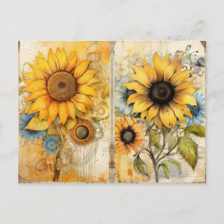 Schöne Sonnenblumen. Vintage.  Feiertagspostkarte