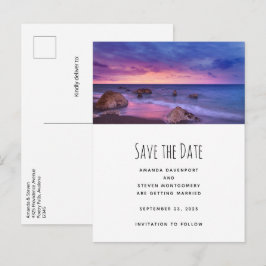 Schöne Sonnenuntergang Küstenfotografie Hochzeit Ankündigungspostkarte