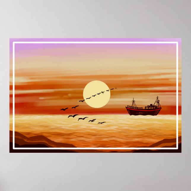 Schöne Sonnenuntergang Landschaft Dekorative Hinte Poster (Vorne)