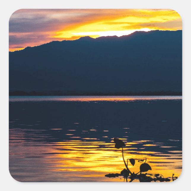 Schöne Sonnenuntergang Landschaftliche Landschaft  Quadratischer Aufkleber (Vorderseite)