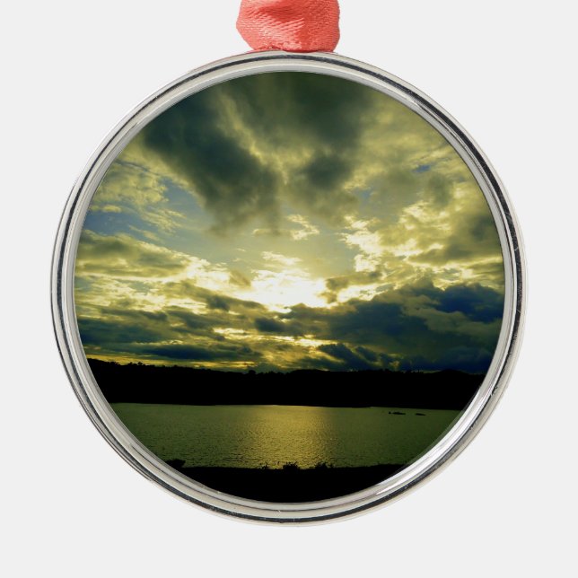 Schöne Sonnenuntergang Landschaftliche Landschaft  Silbernes Ornament (Vorne)