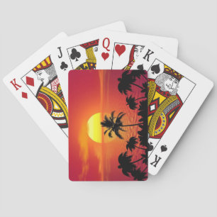 Schöne Sonnenuntergangsszene Palmen Bäume hell Coo Spielkarten