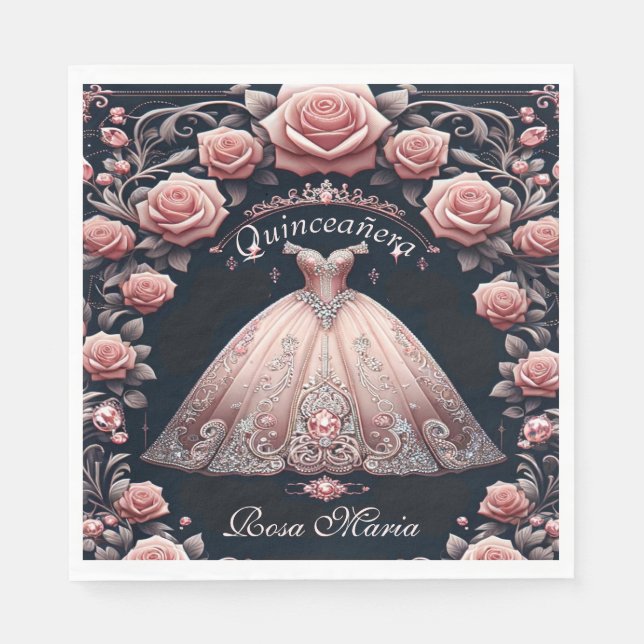 Schöne Spanische Rose Quinceñera Serviette (Vorderseite)