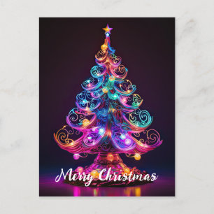 Schöne Sparkling Neon Christmas Tree Holiday Postkarte