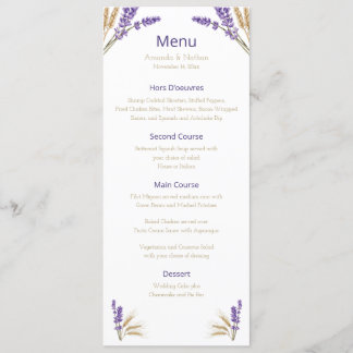 Schöne Speisekarte für Lavendel und Wheat Wedding Menükarte