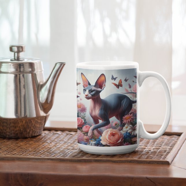Schöne Sphynx Cat & Blume Kaffeetasse (Von Creator hochgeladen)