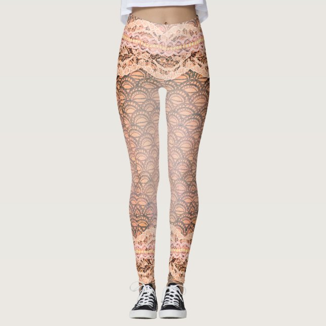 Schöne Spitze perlt Pfirsich rosa Legging Ostern Leggings (Vorderseite)