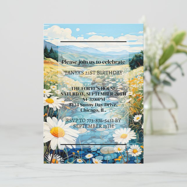 Schöne Springtime Meadow Geburtstagsparty Einladung (Stehend Vorderseite)