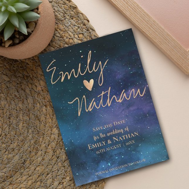 Schöne Starry Night Gold Typografy Wedding Save The Date (Von Creator hochgeladen)