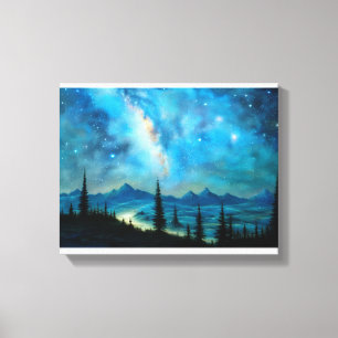 Schöne Starry Night Surreal Berglandschaft Leinwanddruck