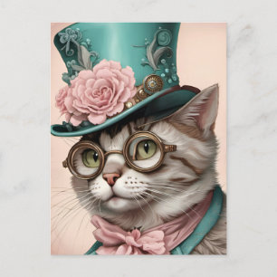 Schöne Steampunk Cat Postkarte