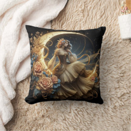 Schöne Steampunk-Frau auf dem Mond Kissen