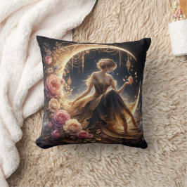 Schöne Steampunk-Frau auf dem Mond Kissen