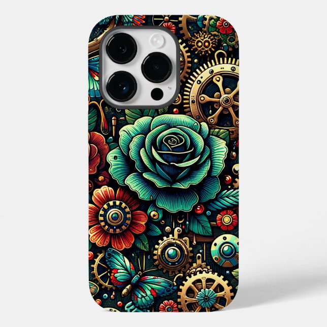 Schöne Steampunk Gears und Rose Case-Mate iPhone Hülle (Rückseite)