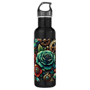 Schöne Steampunk Gears und Rose Edelstahlflasche