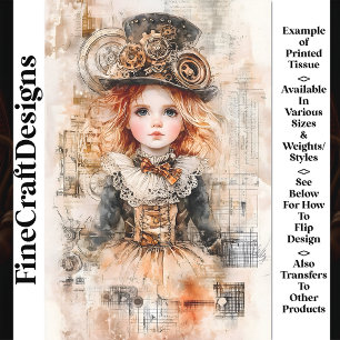 Schöne Steampunk junge Dame AN8 Decoupage Seidenpapier