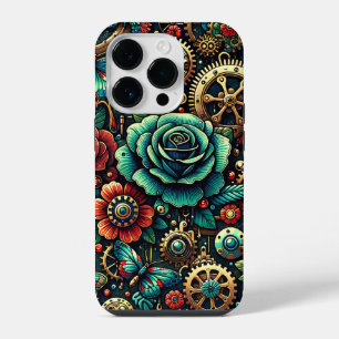 Schöne Steampunk-motiv Zahnräder und Rosen iPhone 14 Pro Hülle