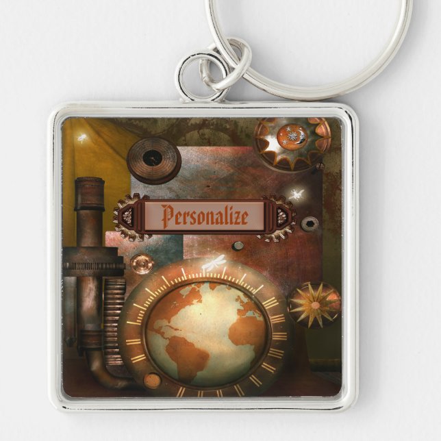 Schöne Steampunk personalisierte Schlüsselkette Schlüsselanhänger (Vorne)