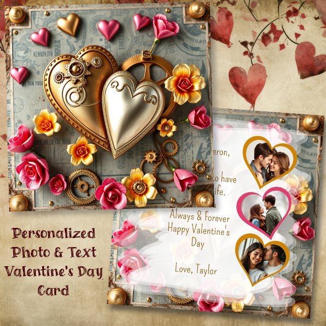 Schöne Steampunk-Valentinstag-Fotovorlage Karte (Von Creator hochgeladen)